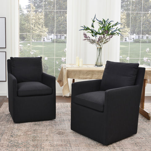 Sean Performance Dining Chair with Casters - Black Upholstered Dining Chair | Modern Dining Chairs | Kinwell Furniture | Performance Fabric Dining Chairs